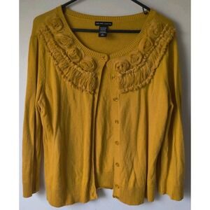 New York & Company Women's Yellow Floral 3/4 Sleeves‎ Cardigan Sweater Size L